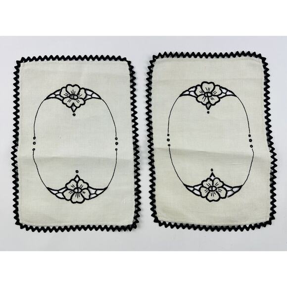 4 Pc Set Vintge Linen Table Runner Dresser Scarf Cutwork Floral Black Embroidery - Picture 4 of 16